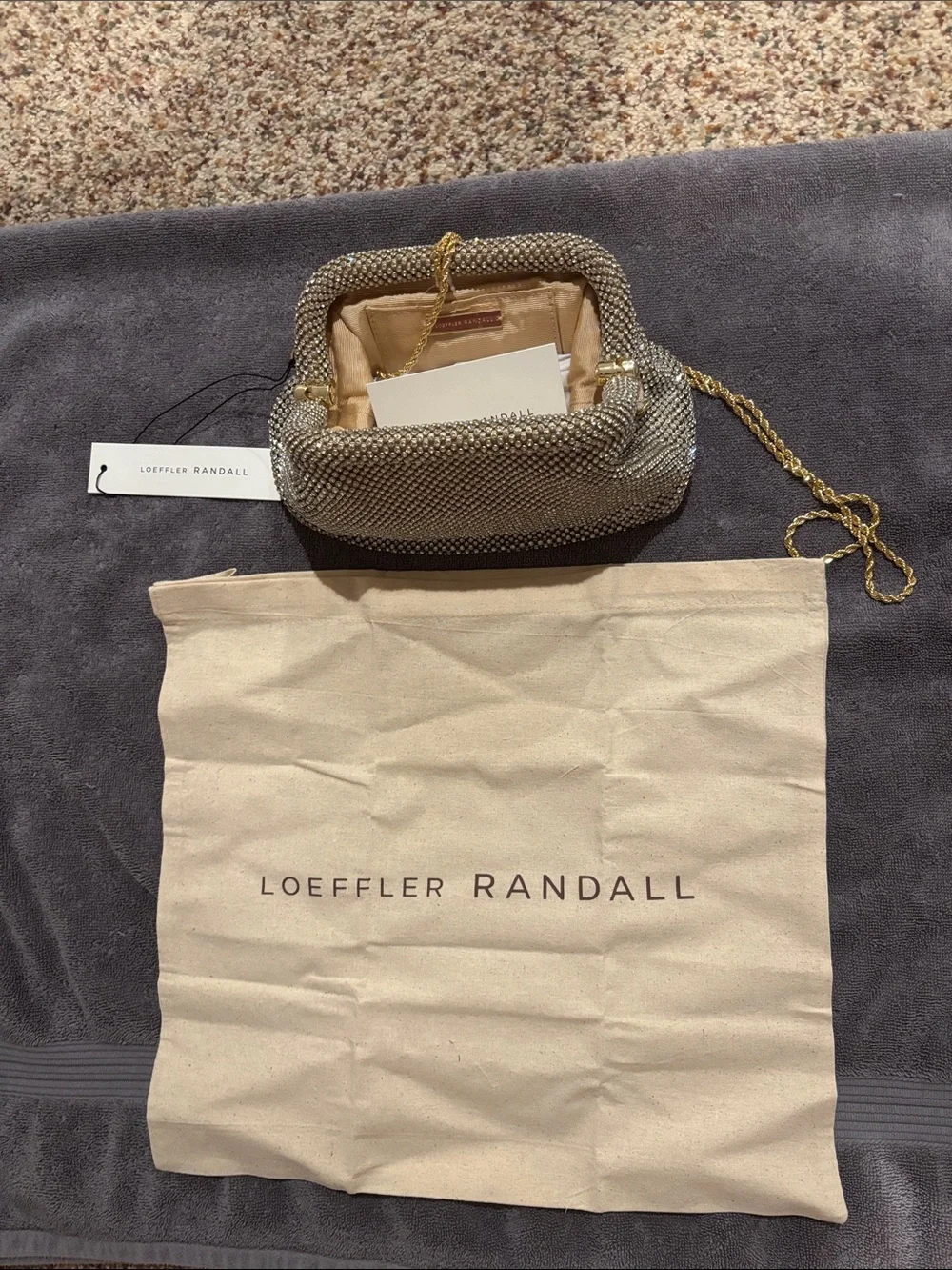 Loeffler Randall Gold Crystal Beaded Evening Pouch